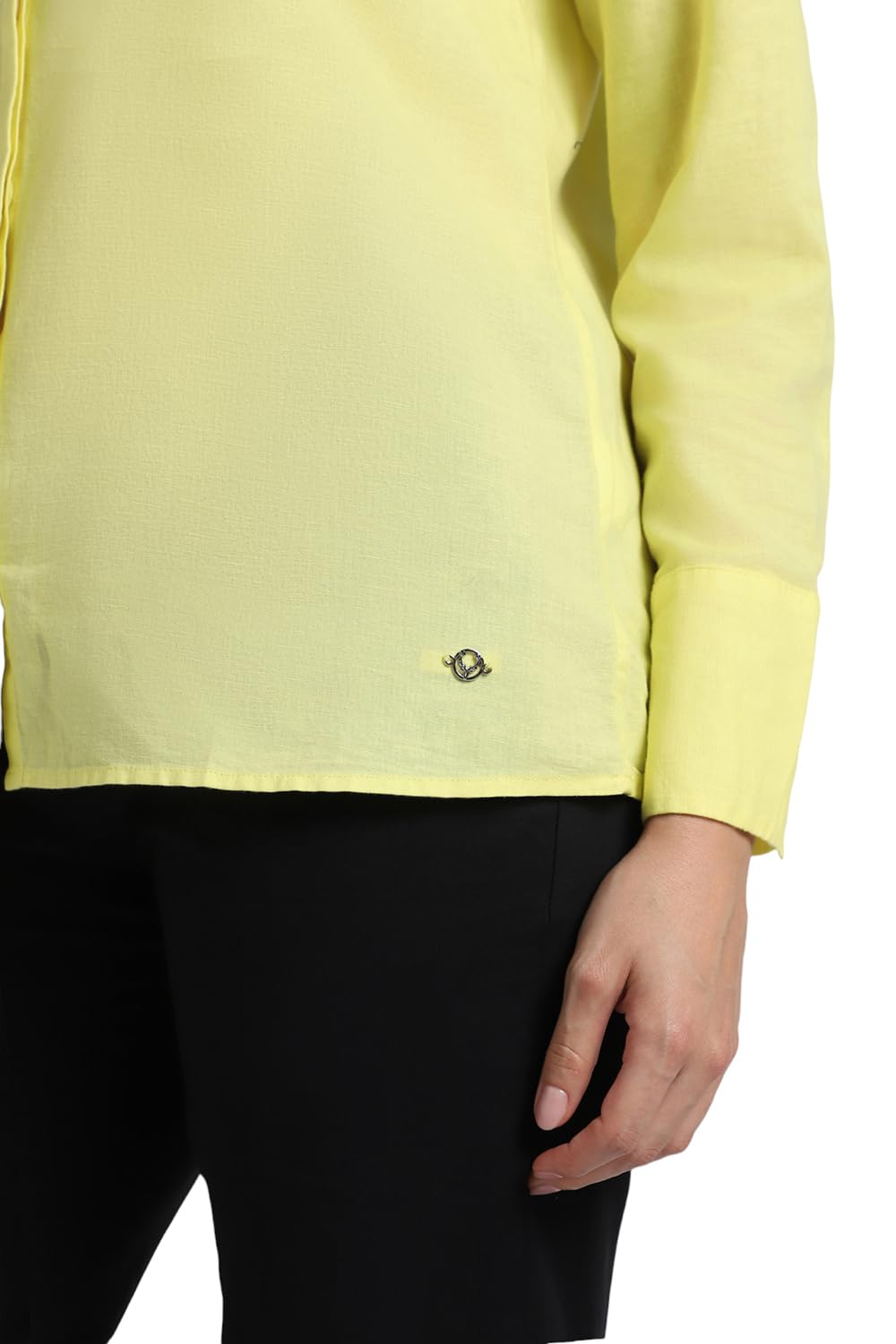 Allen Solly Women's Yellow Plain Long Sleeve Casual Shirt