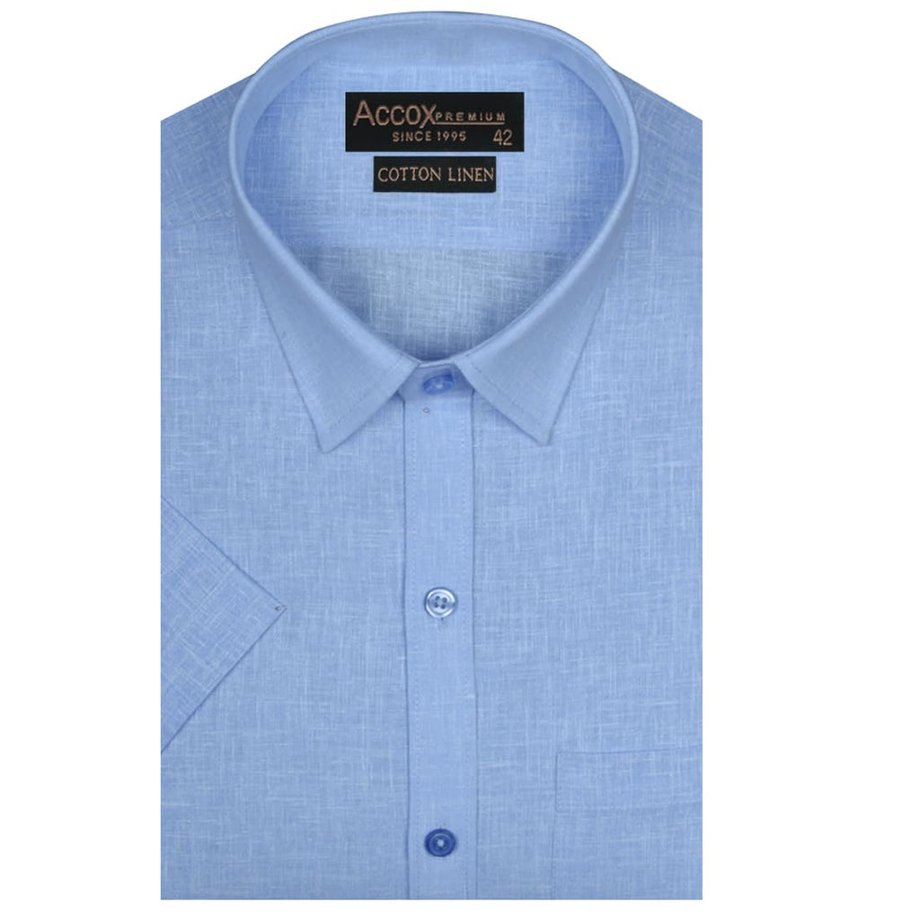Accox Men's Cotton Linen Plain Formal Shirt (B0D11RMQVZ)