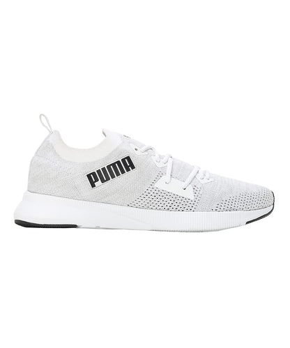 Puma Mens Flyer Runner Engineered Knit White-Cool Mid Gray-Black Running Shoes