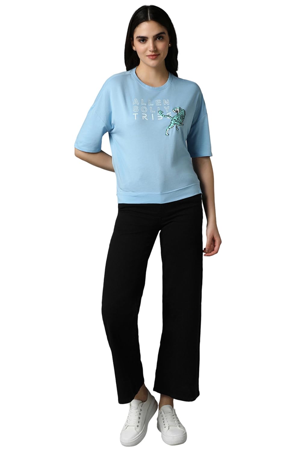 Allen Solly Women's Blue Printed 3/4 Sleeve T-Shirt