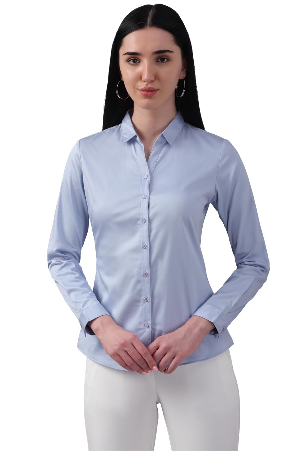 Allen Solly Women's Light Blue Plain Full Sleeve Casual Shirt