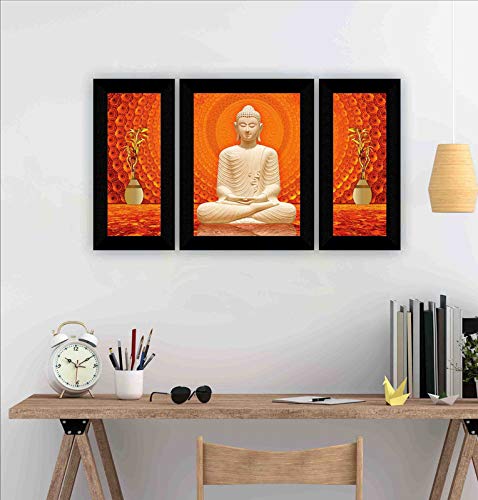 SAF paintings Religious Buddha UV Textured Home Decorative Synthetic Frame Painting, 13.5 Inch X 22.5 Inch, Multicolor, Set of 3