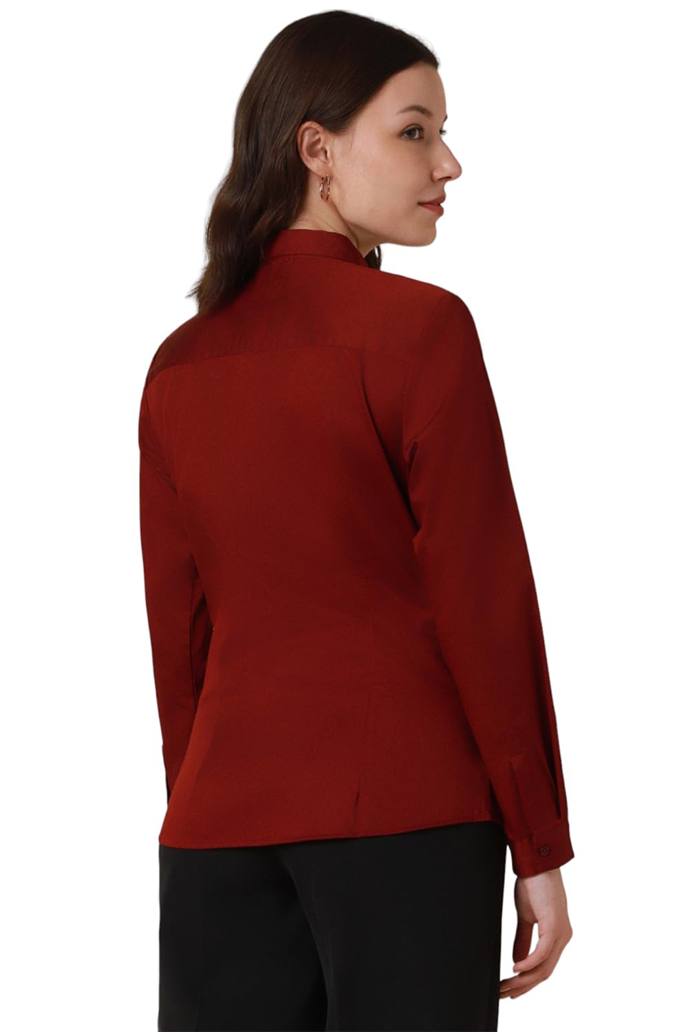 Allen Solly Women's Maroon Plain Long Sleeve Casual Shirt