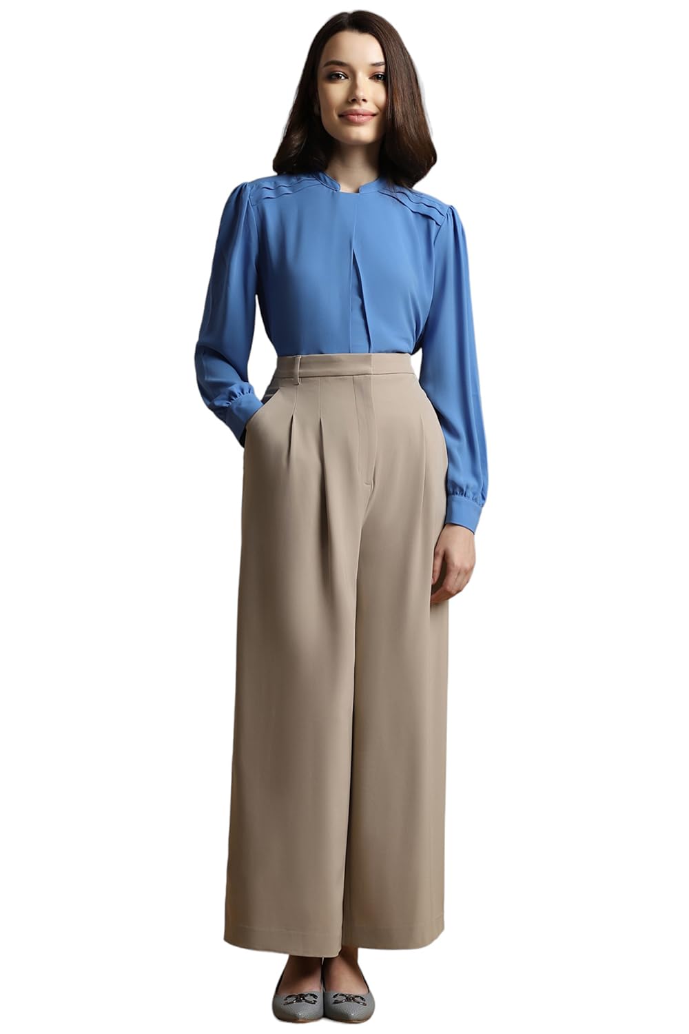Allen Solly Women's Blue Plain Long Sleeve Blouse