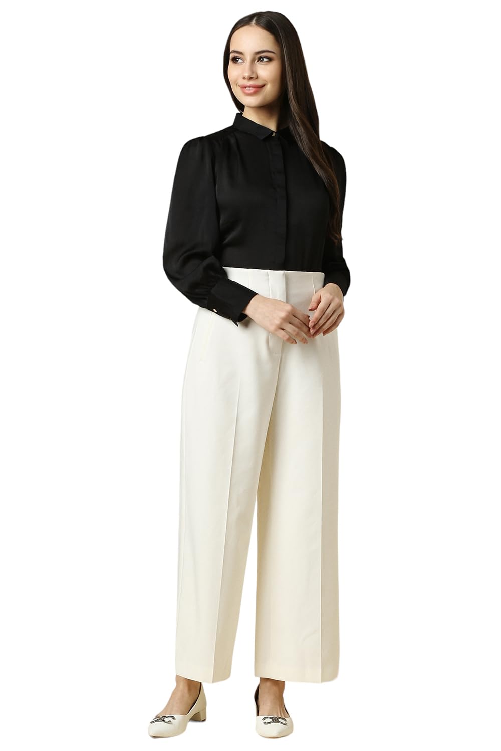 Allen Solly Women's Black Plain Long Sleeve Formal Shirt