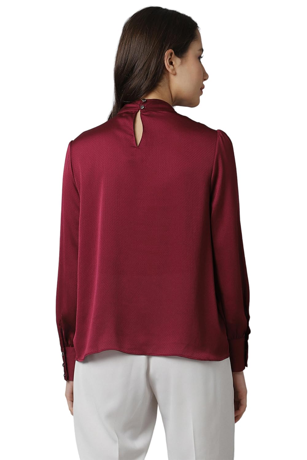 Allen Solly Women's Polyester Maroon Plain Full Sleeve Casual Shirt