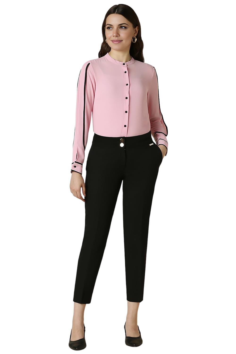 Allen Solly Women's Polyester Pink Plain Long Sleeve Casual Shirt