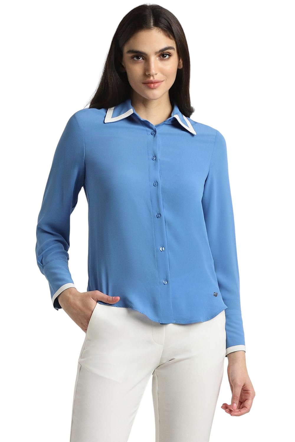 Allen Solly Women's Blue Plain Long Sleeve Casual Shirt