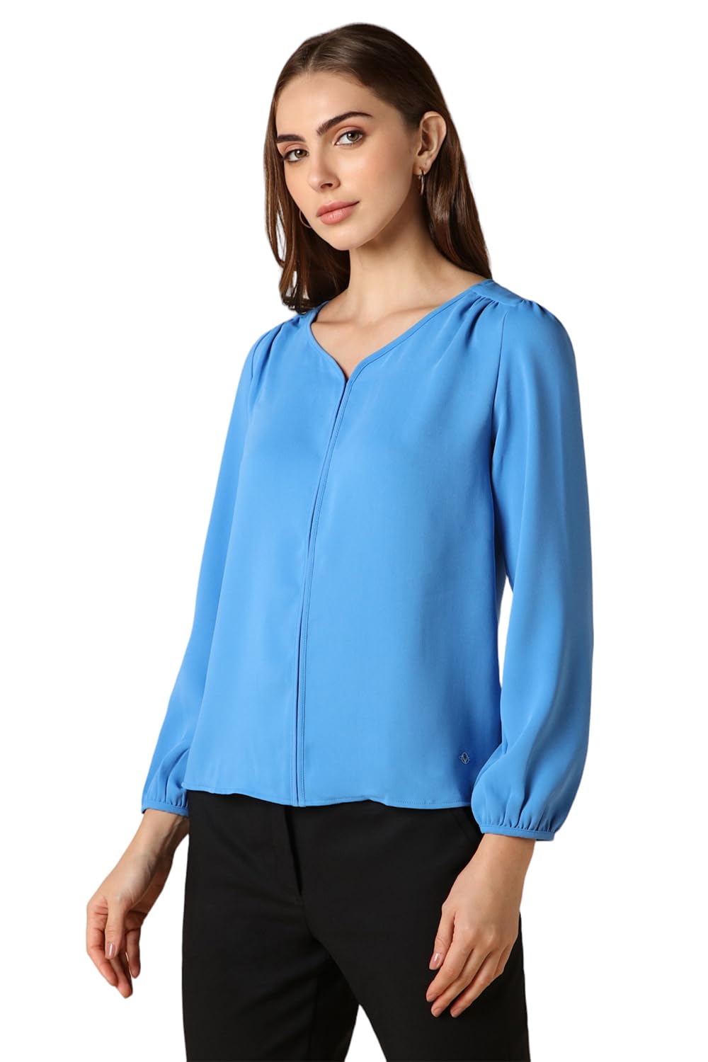 Allen Solly Women's Blue Plain Full Sleeve Formal Shirt