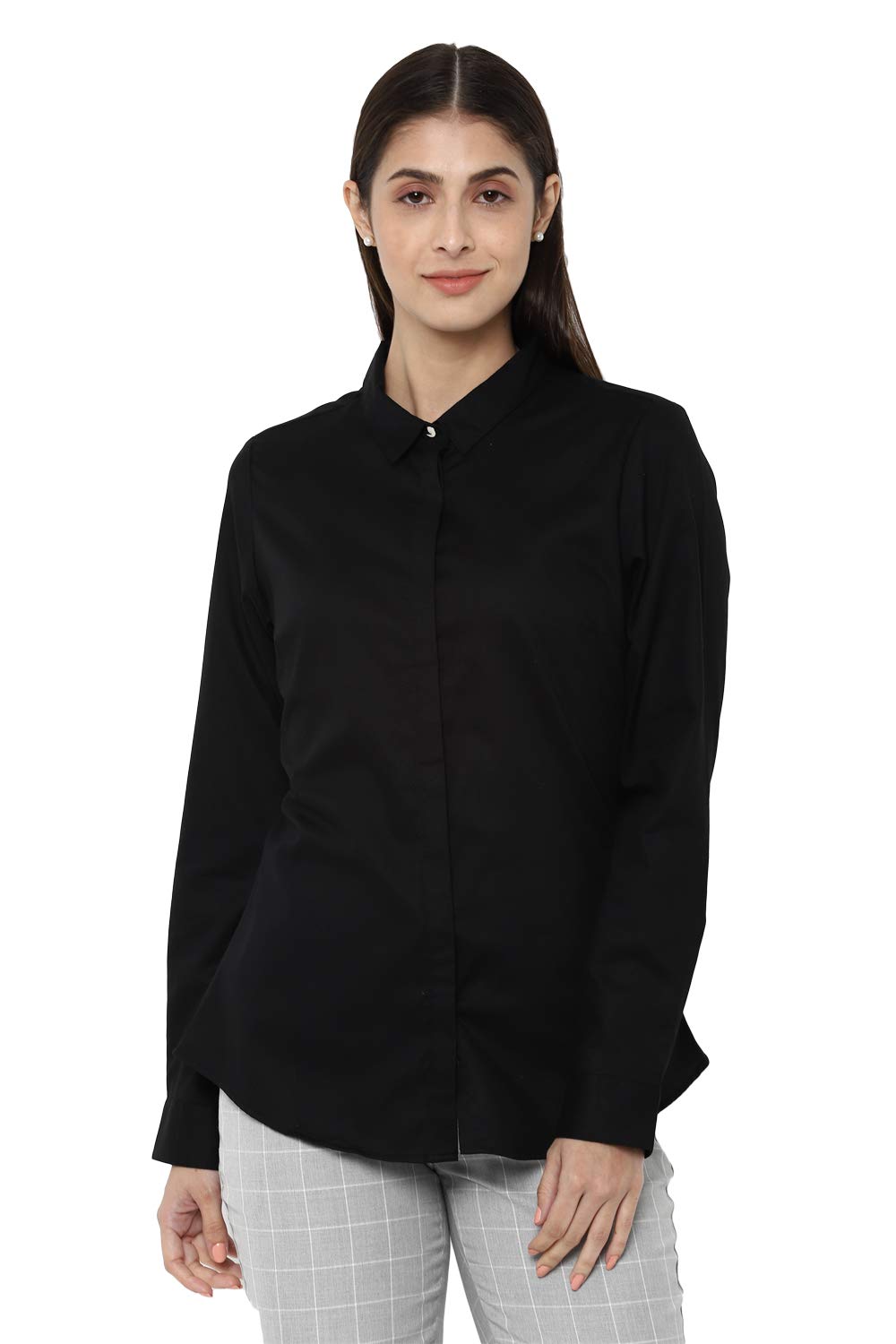 Allen Solly Women's Cotton Black Plain Long Sleeve Casual Shirt