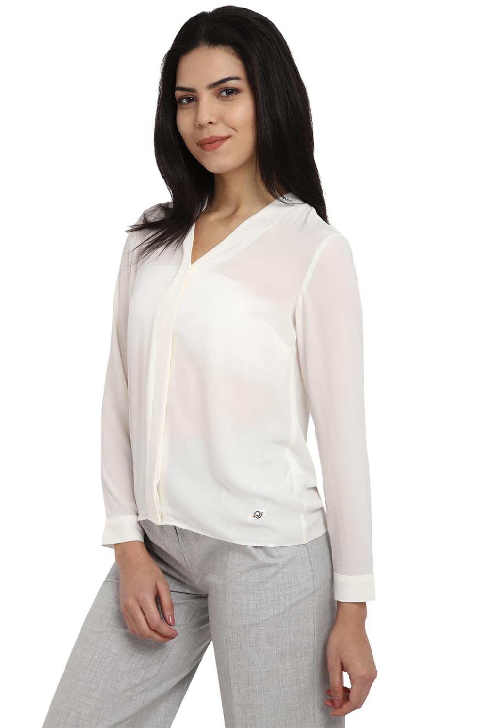 Allen Solly Women's Polyester White Plain Long Sleeve Casual Shirt