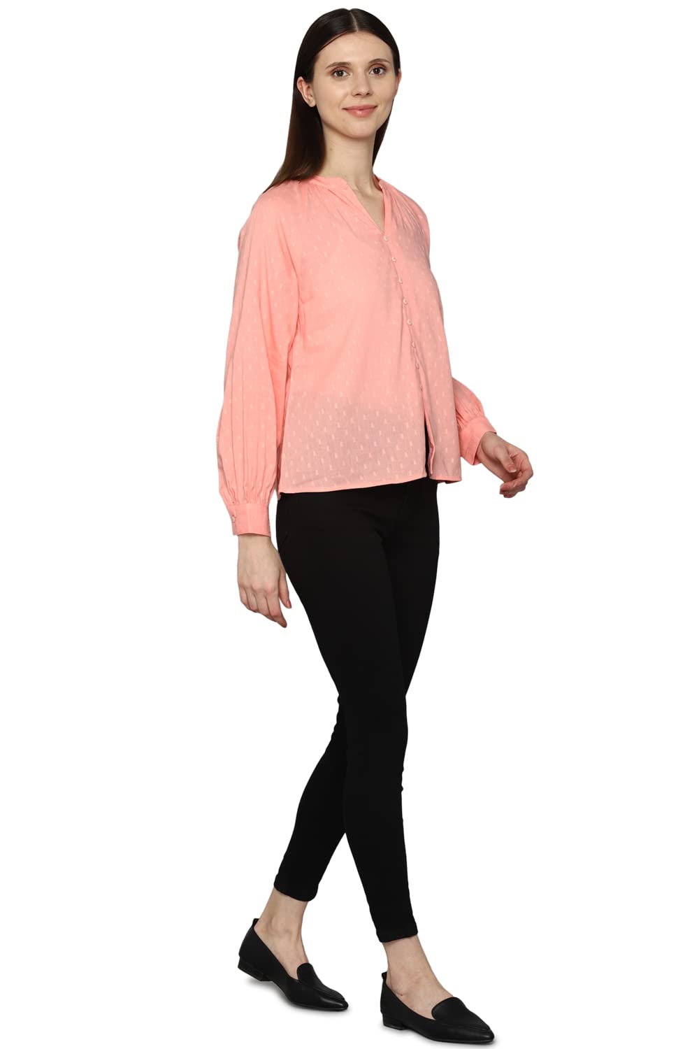 Allen Solly Women's Cotton Pink Plain Full Sleeve Casual Shirt