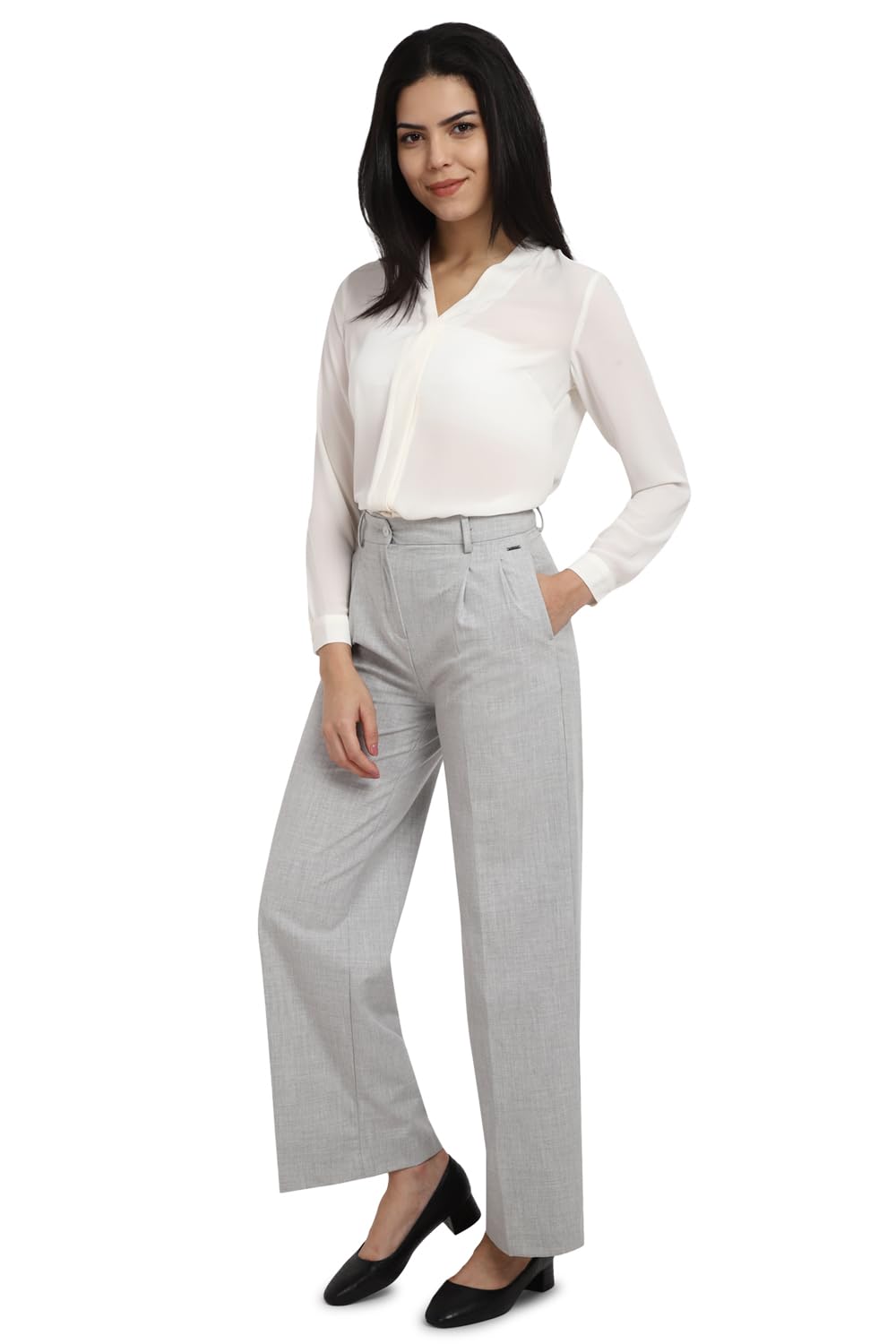 Allen Solly Women's Polyester White Plain Long Sleeve Casual Shirt