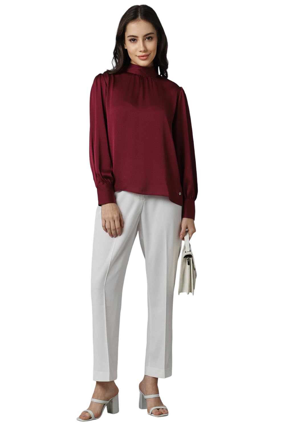 Allen Solly Women's Polyester Maroon Plain Full Sleeve Casual Shirt