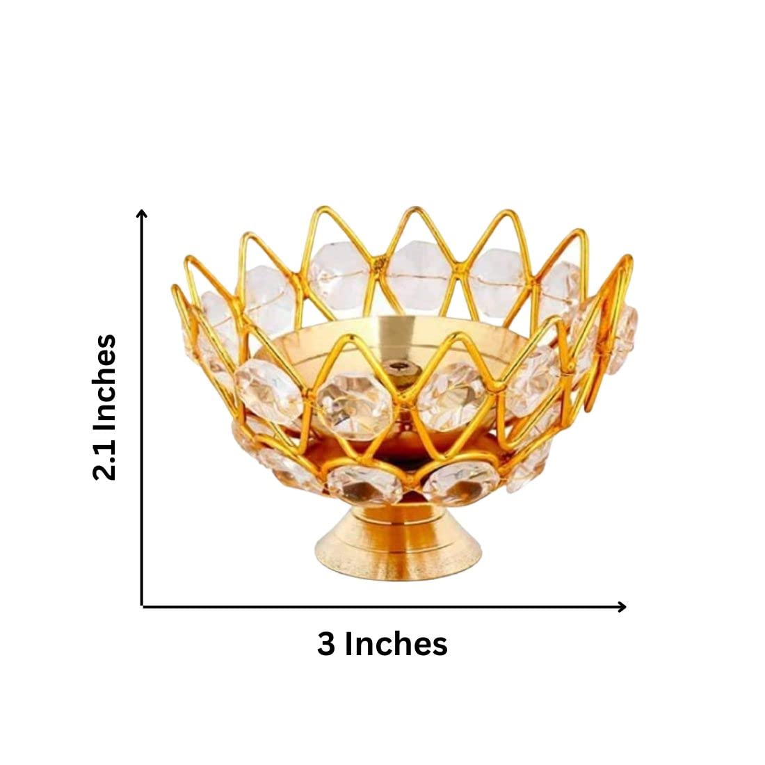 Collectible India Diwali Diya Crystal Round Akhand Diya for Puja Brass Small Kamal Deep Jyoti Oil Lamp for Home Temple Pooja Decor Gifts Pack of 4