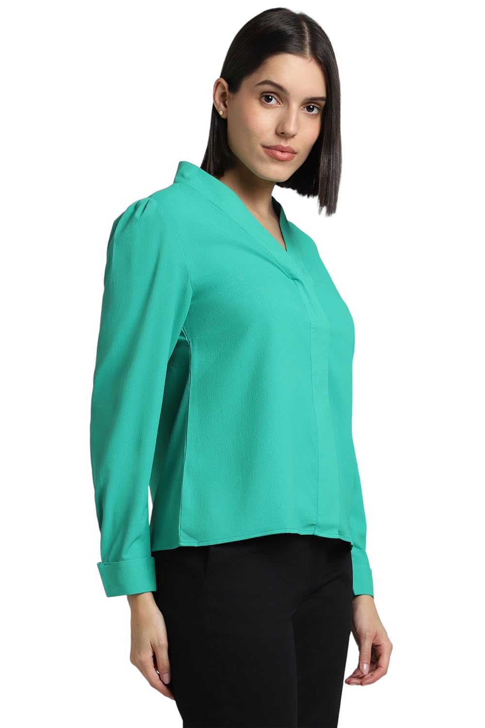 Allen Solly Women's Green Plain Full Sleeve Casual Shirt