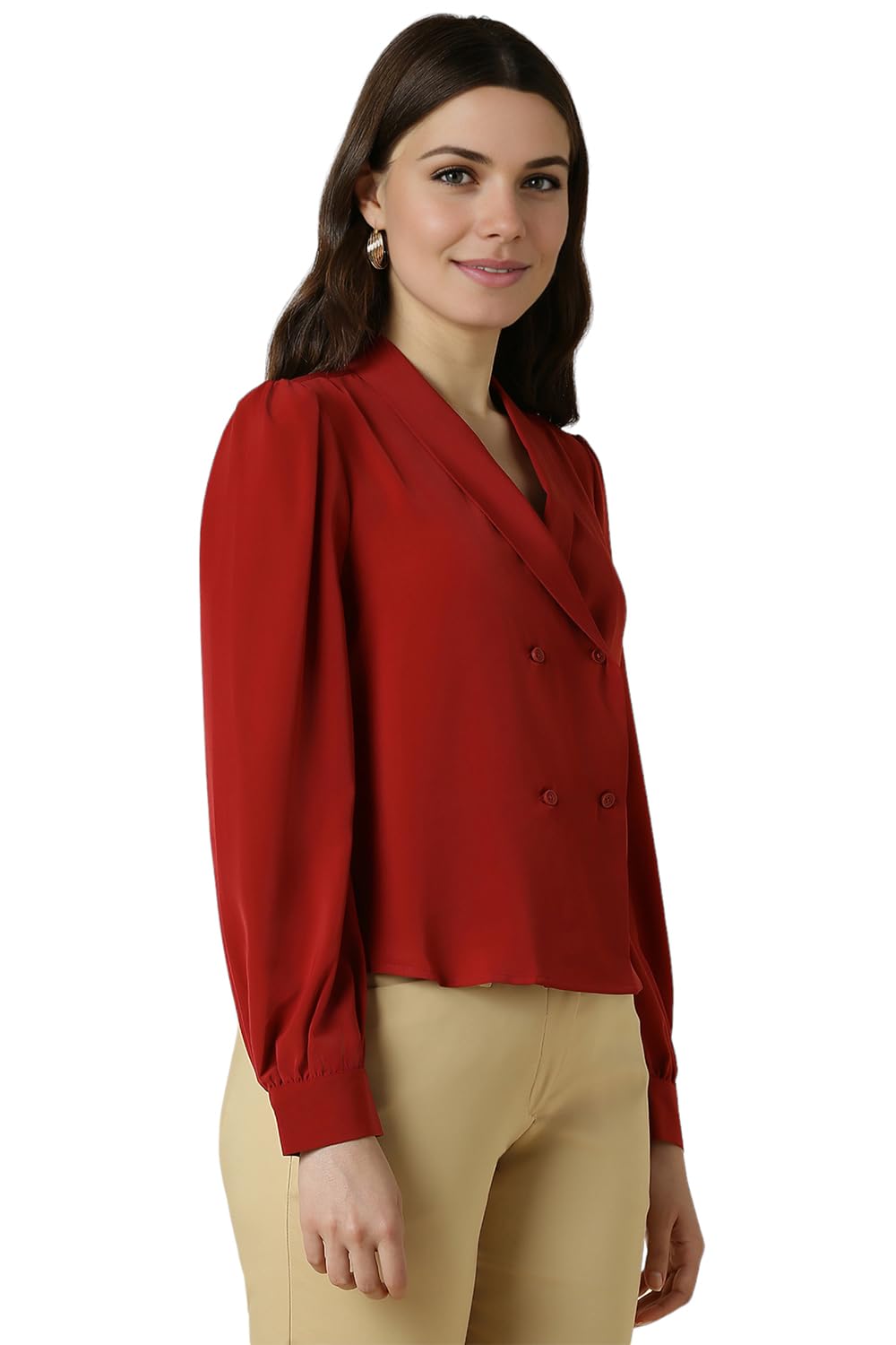 Allen Solly Women's Red Plain Full Sleeve Blouse