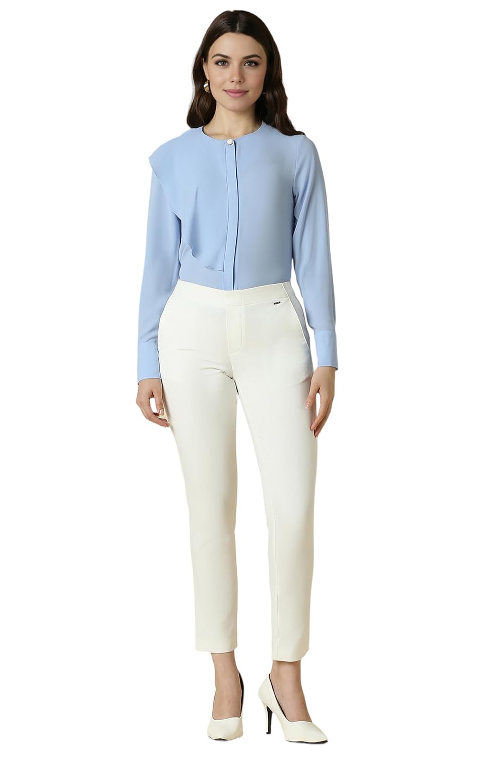 Allen Solly Women's Blue Plain Long Sleeve Formal Shirt