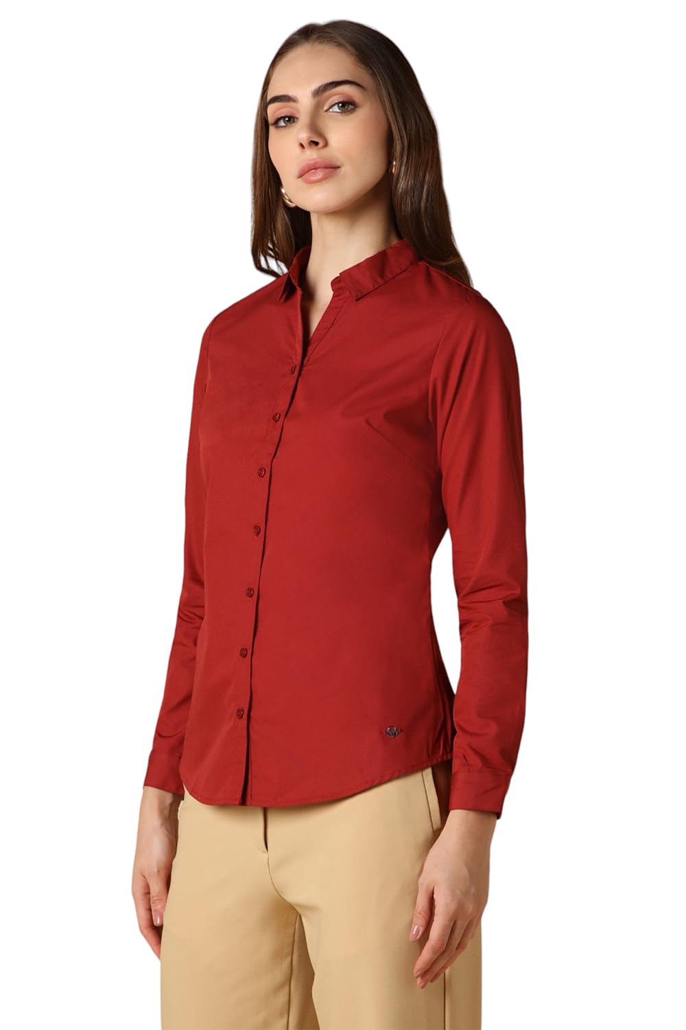 Allen Solly Women's Cotton Maroon Plain Full Sleeve Formal Shirt
