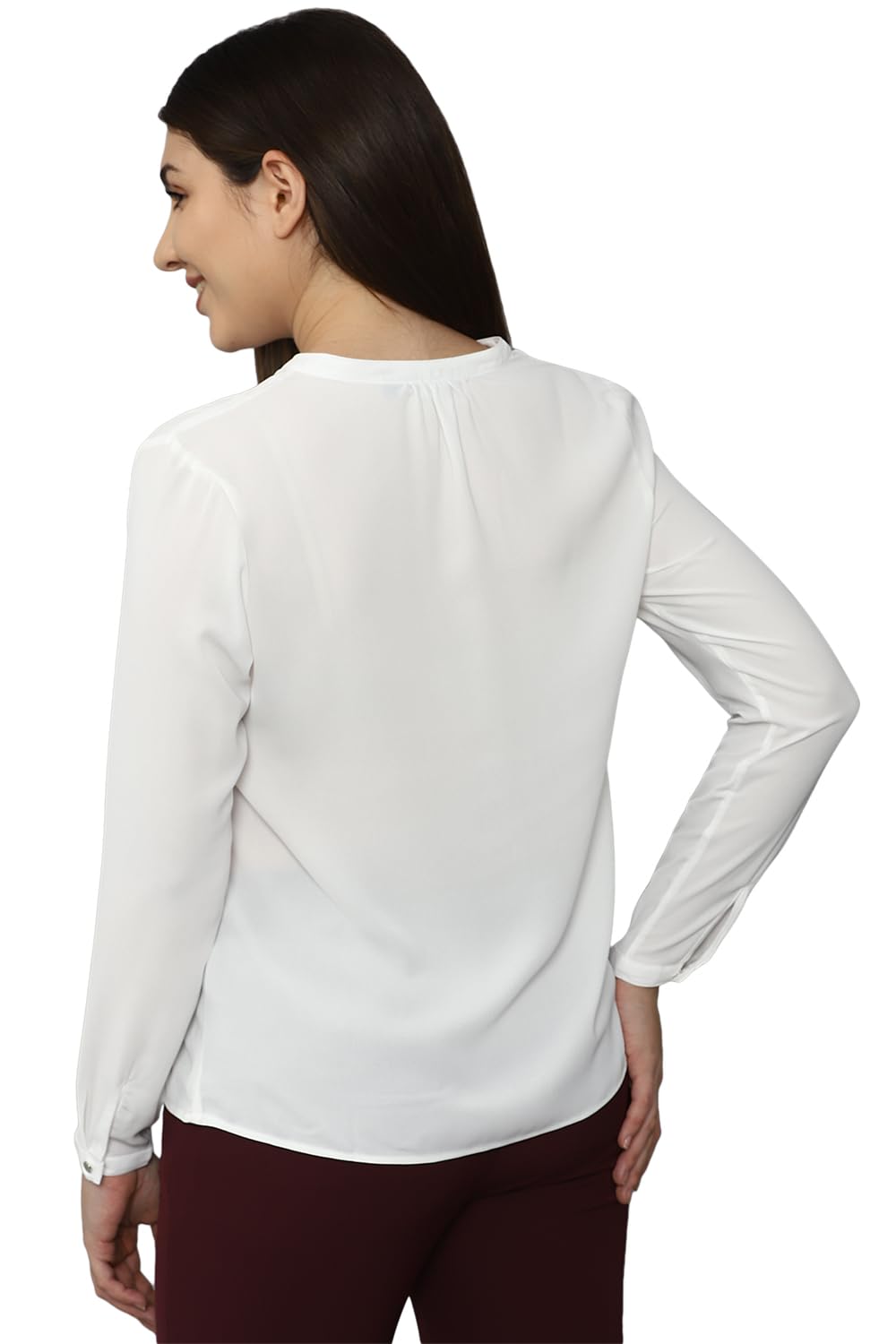 Allen Solly Women's Polyester White Plain Long Sleeve Casual Shirt