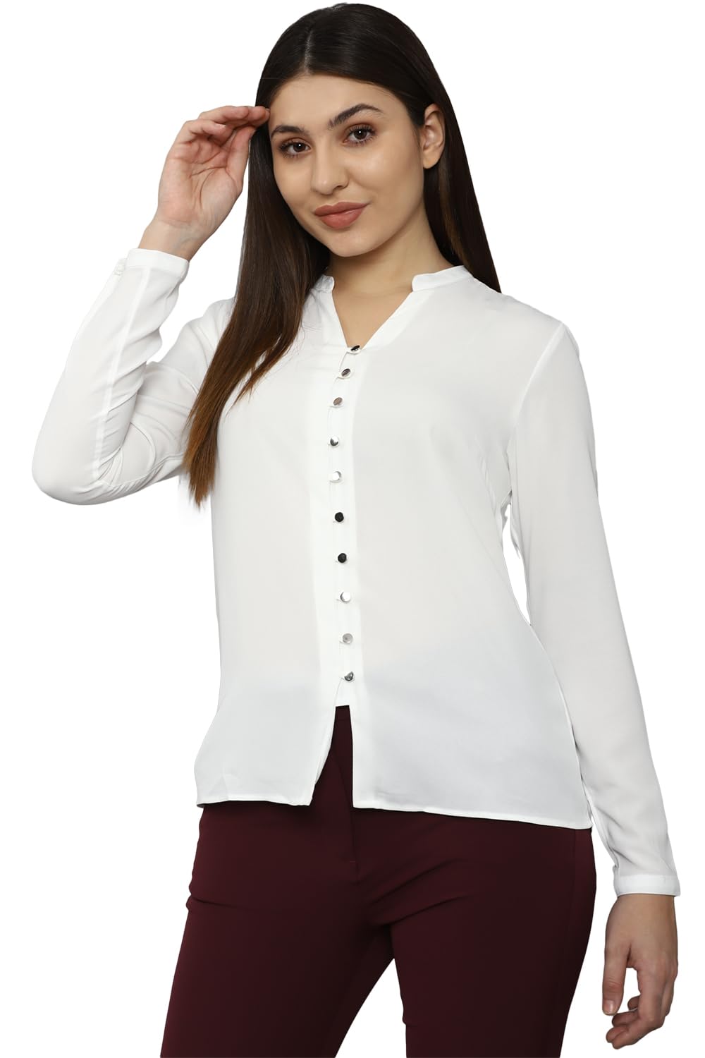 Allen Solly Women's White Plain Long Sleeve Casual Shirt