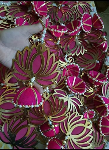 Divyakosh Handmade Wall Decor Lotus with jhumki Style Hanging for Home Decor,Diwali Decor,Wedding and All Festival Decor (6 PCS - Pink/Raani). Export Quality Lotus.Perfect for Temple/Pooja Decor