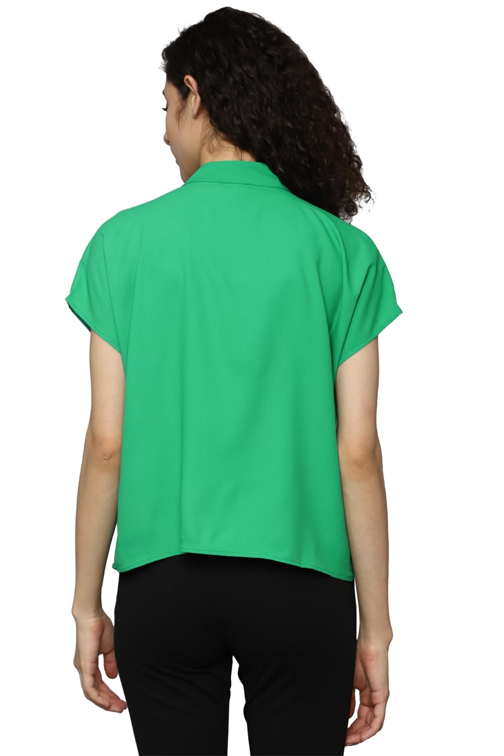 Allen Solly Women's Polyester Green Plain Short Sleeve Casual Shirt