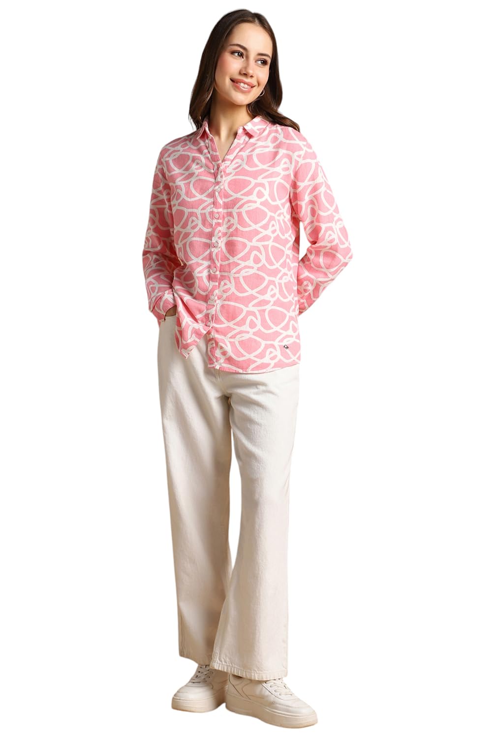 Allen Solly Women's Pink Printed Full Sleeve Casual Shirt