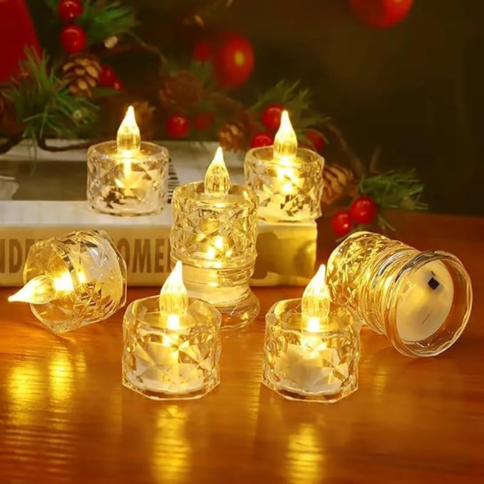 perpetual LED Candles for Home Decoration - 12 Pcs Electric Flameless & Smokeless LED Diya Lights, Crystal Candle for Home Decor, Diwali Festivals Decoration,Christmas,New Year, Festive