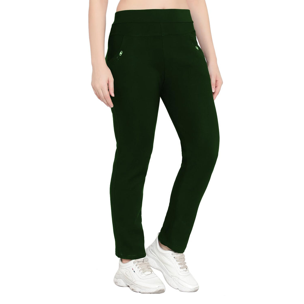 ELEG & STILANCE Women's Winter Wear Fleece Warm Solid Lower Track Pants