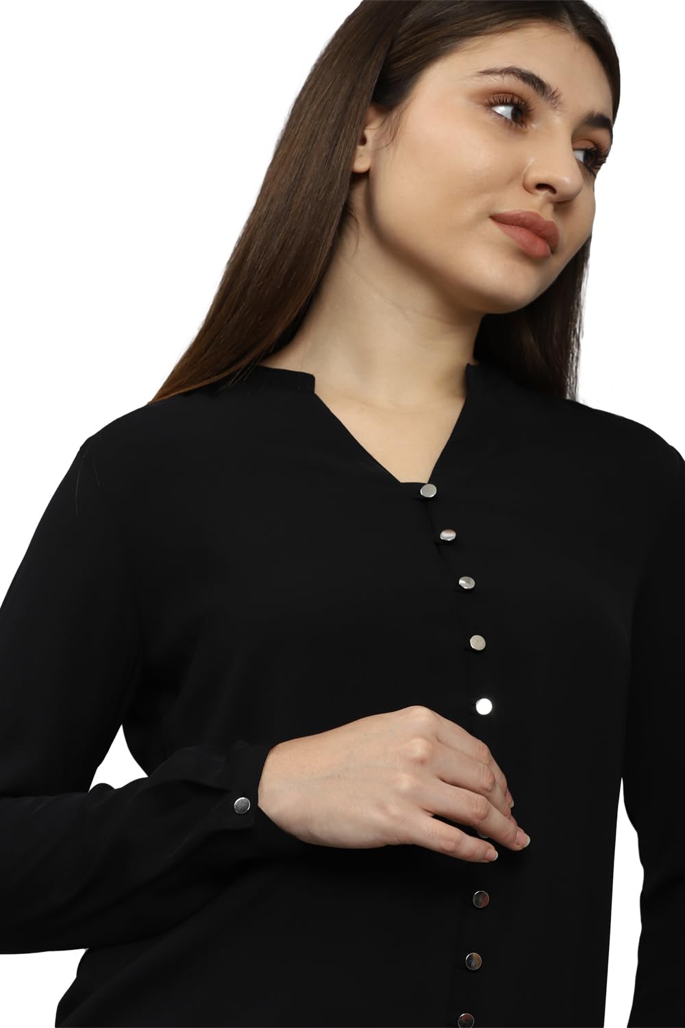 Allen Solly Women's Black Plain Long Sleeve Casual Shirt