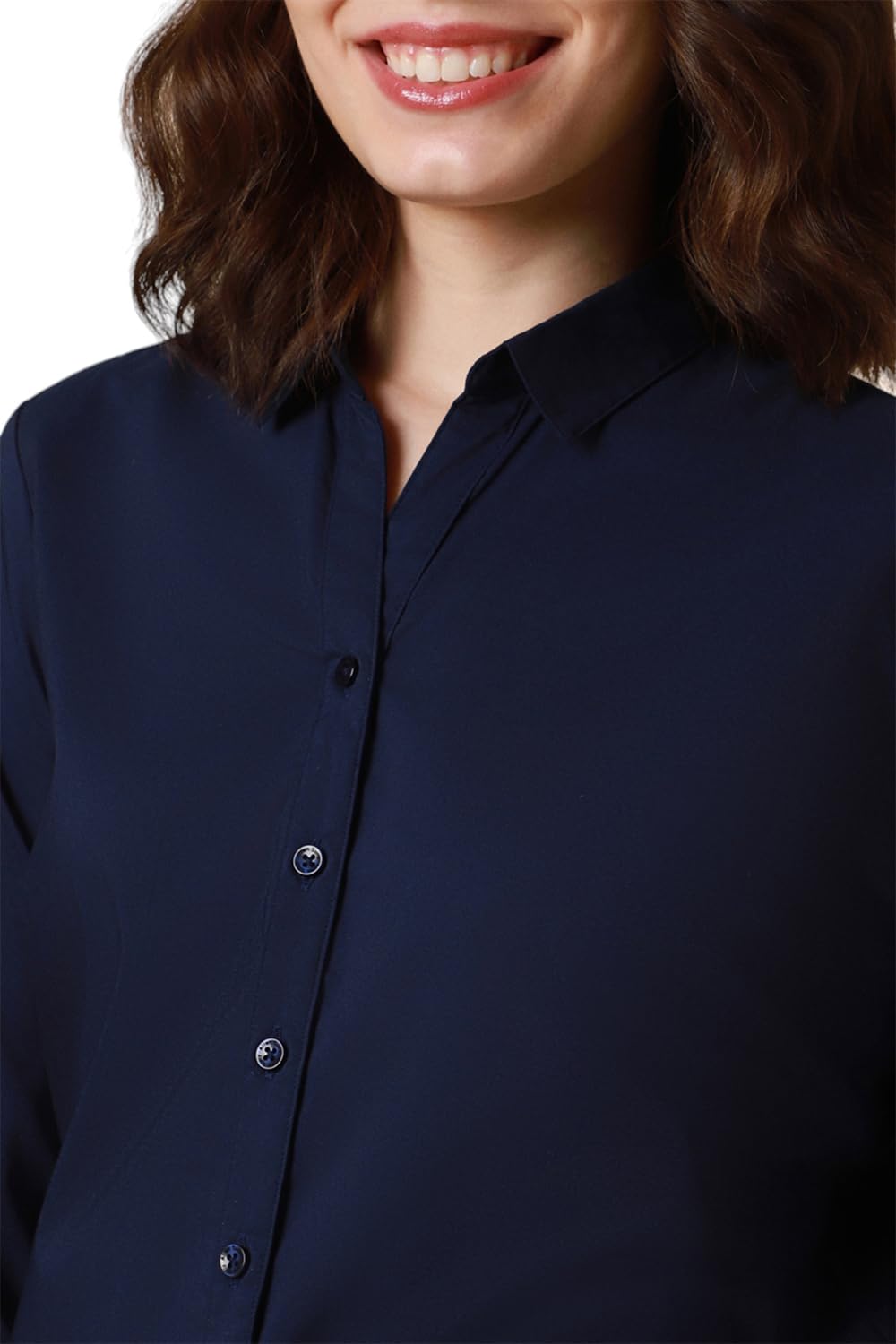 Allen Solly Women's Navy Plain Full Sleeve Casual Shirt