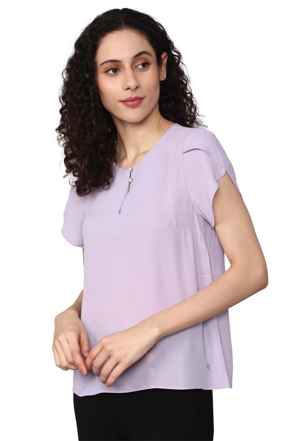Allen Solly Women's Purple Plain Short Sleeve Casual Shirt