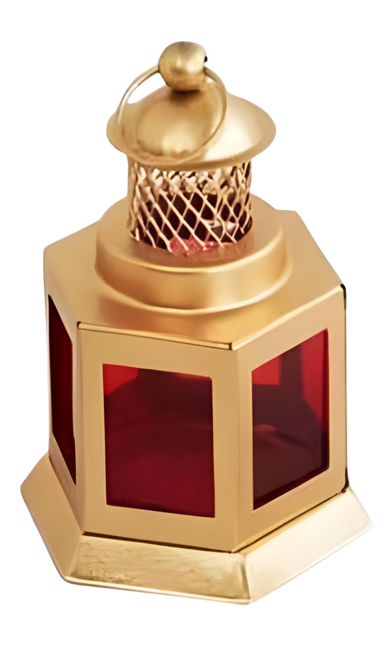 K.N Creation Stylish Moroccan Iron Hanging Lantern Tealight Candle Holder with Colored Glass | Perfect for Home & Office Diwali, Christams Decorations - Golden & Red