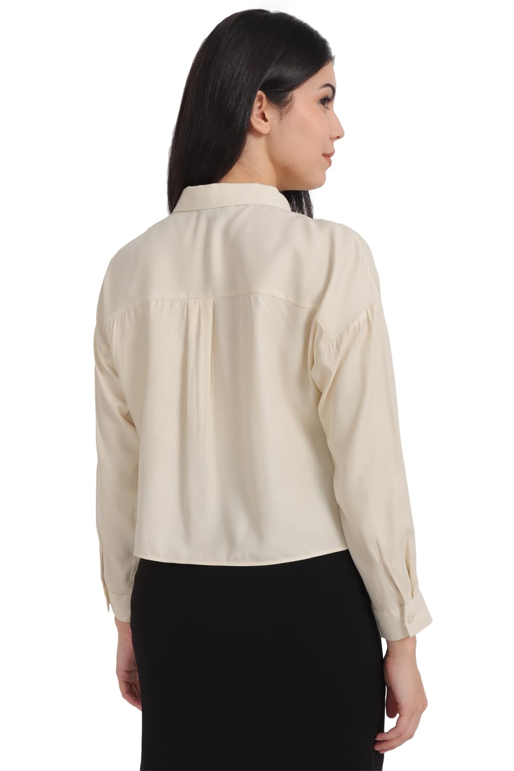 Allen Solly Women's Cream Plain Long Sleeve Formal Shirt