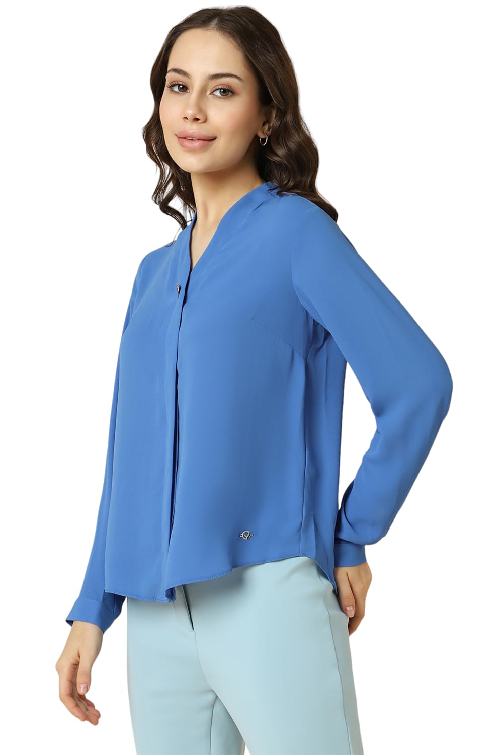 Allen Solly Women's Blue Plain Full Sleeve Formal Shirt