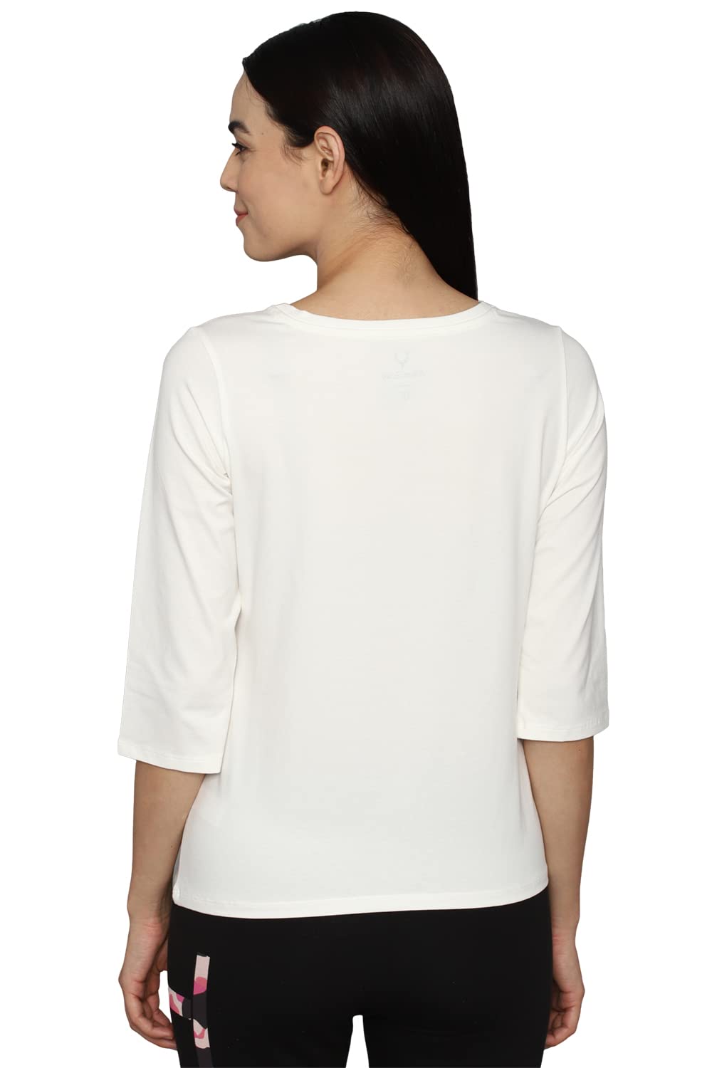 Allen Solly Women's Cotton white Plain 3/4 Sleeve T-Shirt