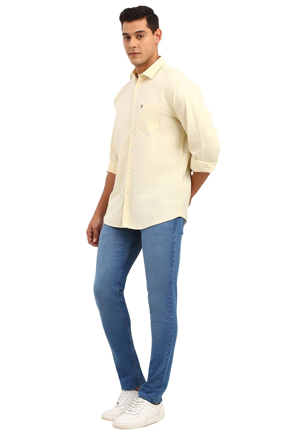 Men Yellow Slim Fit Solid Full Sleeves Casual Shirts