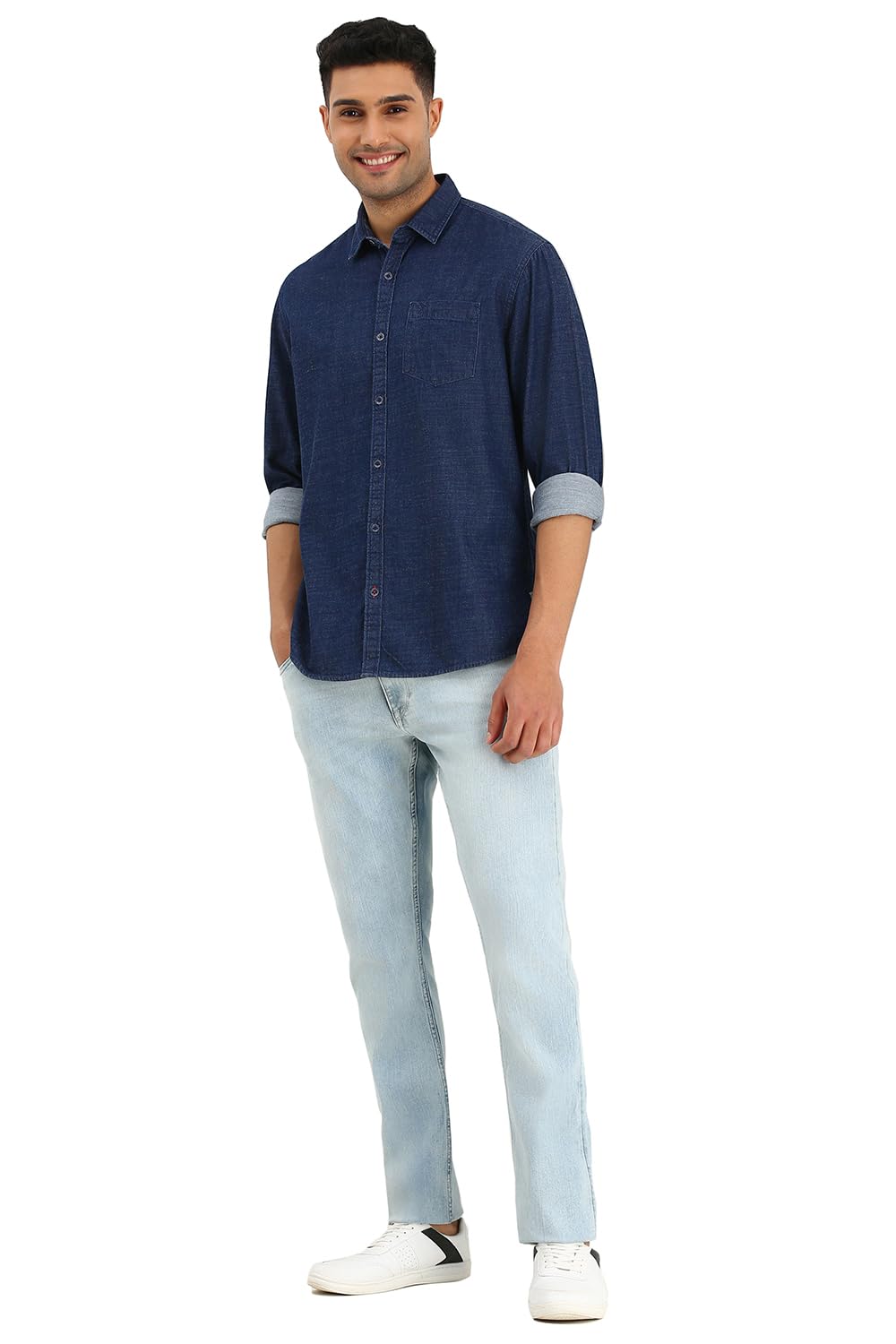 Allen Solly Men Navy Custom Fit Solid Full Sleeves Casual Shirts