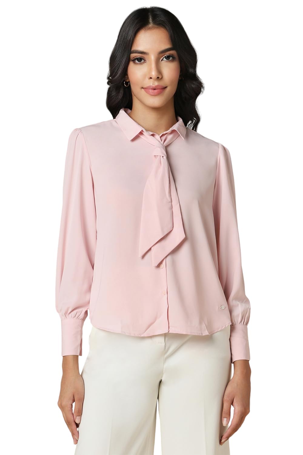 Allen Solly Women's Pink Plain Long Sleeve Formal Shirt