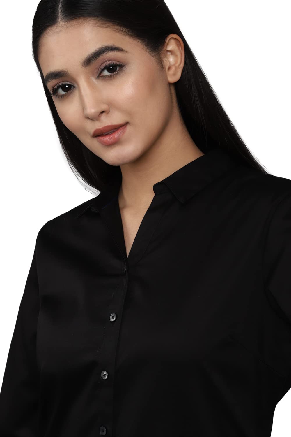 Allen Solly Women's Black Plain Long Sleeve Casual Shirt