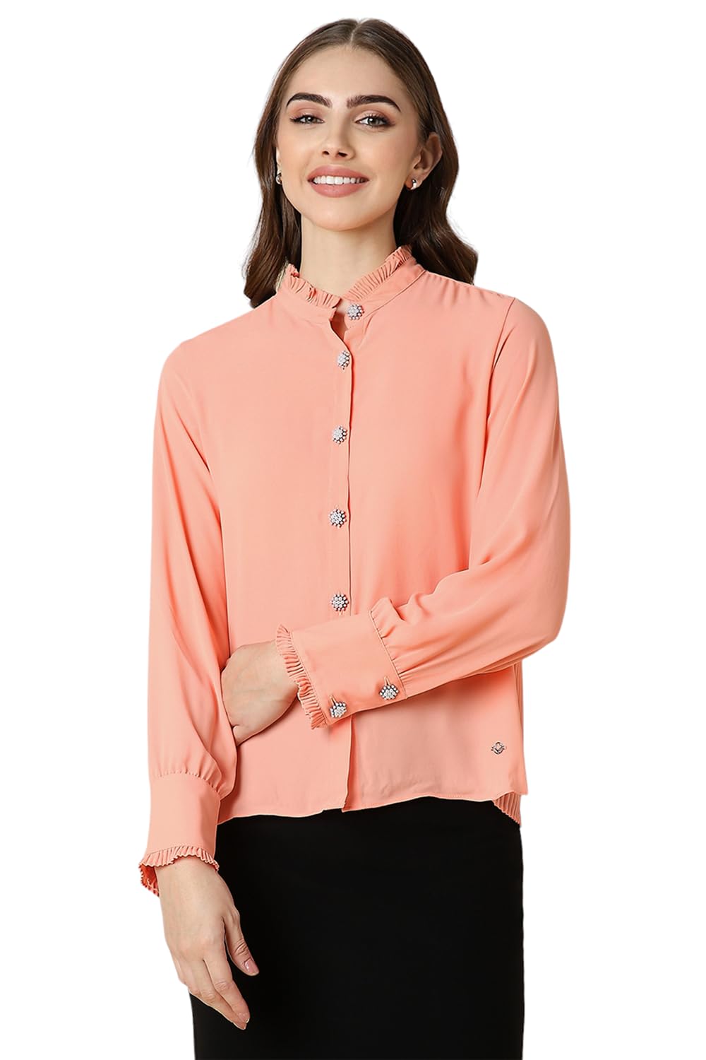 Allen Solly Women's Peach Plain Long Sleeve Formal Shirt