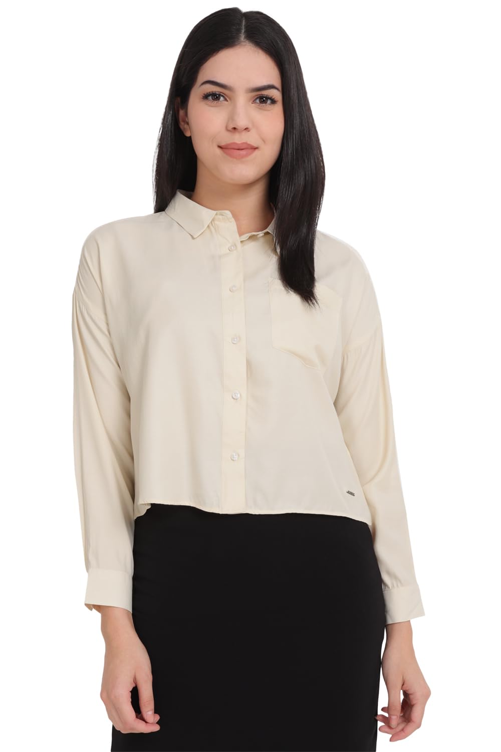 Allen Solly Women's Cream Plain Long Sleeve Formal Shirt