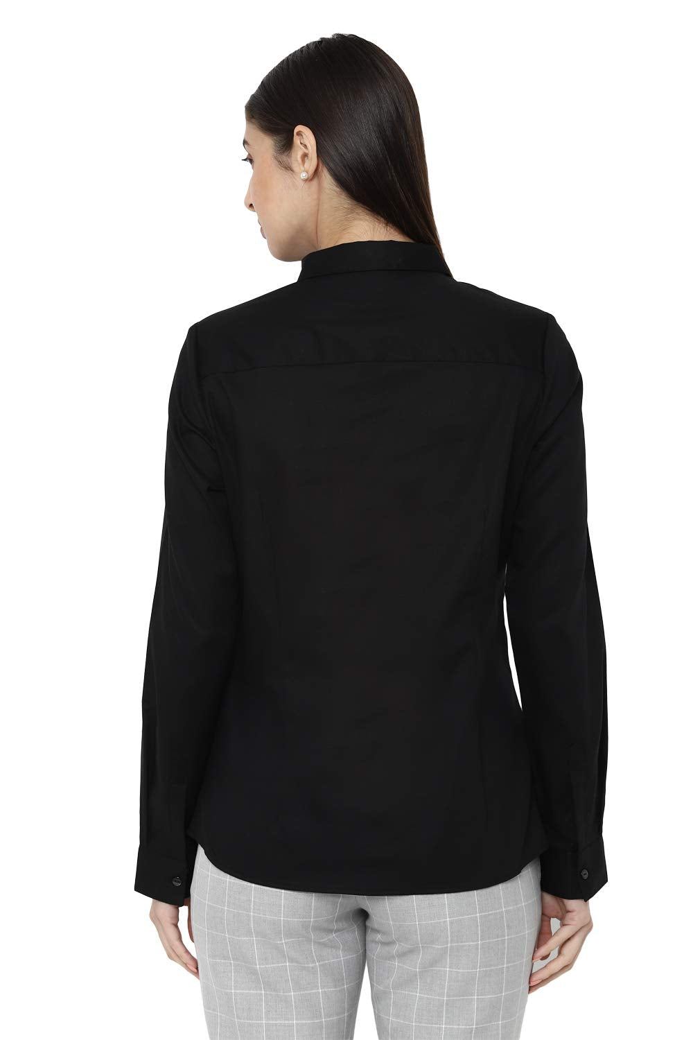 Allen Solly Women's Cotton Black Plain Long Sleeve Casual Shirt