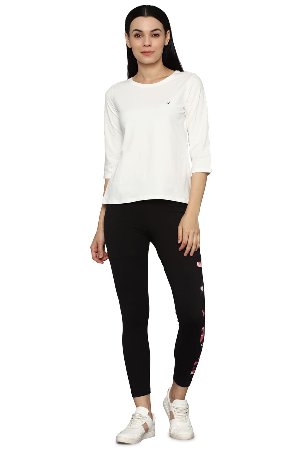 Allen Solly Women's Cotton white Plain 3/4 Sleeve T-Shirt