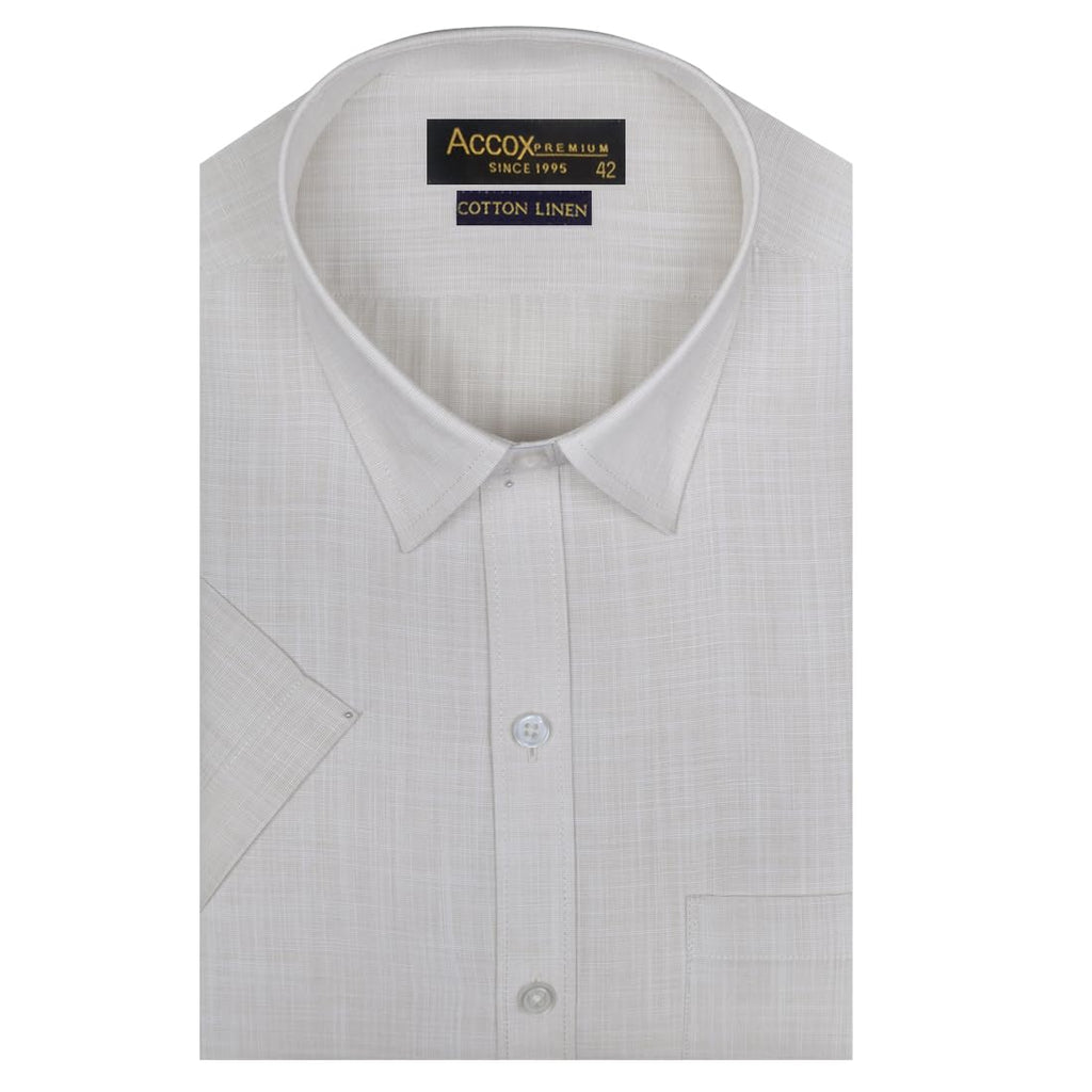 Accox Men's Cotton Linen Plain Formal Shirt (B0DJR8JPBJ)