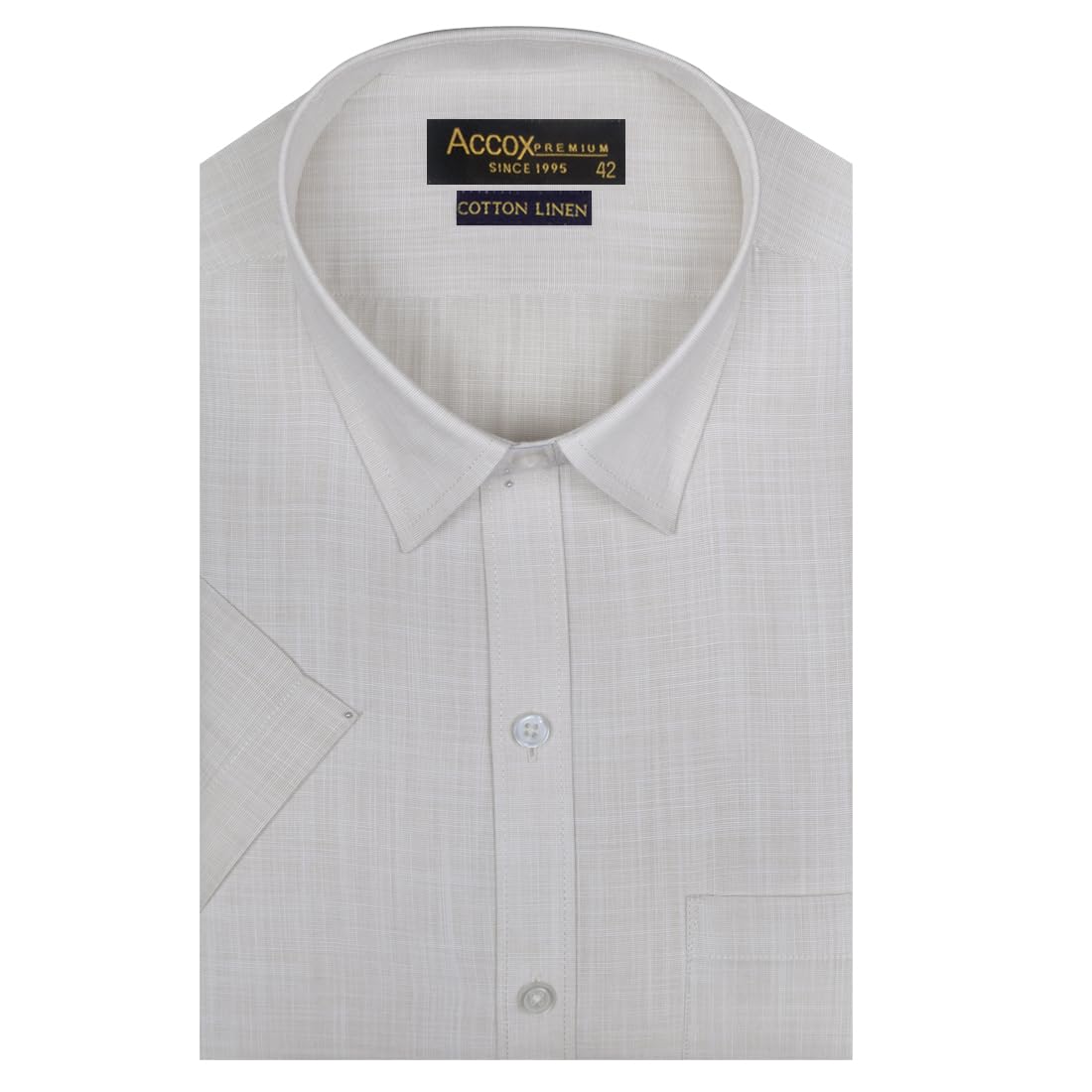 Accox Men's Cotton Linen Plain Formal Shirt (B0DJR8JPBJ)
