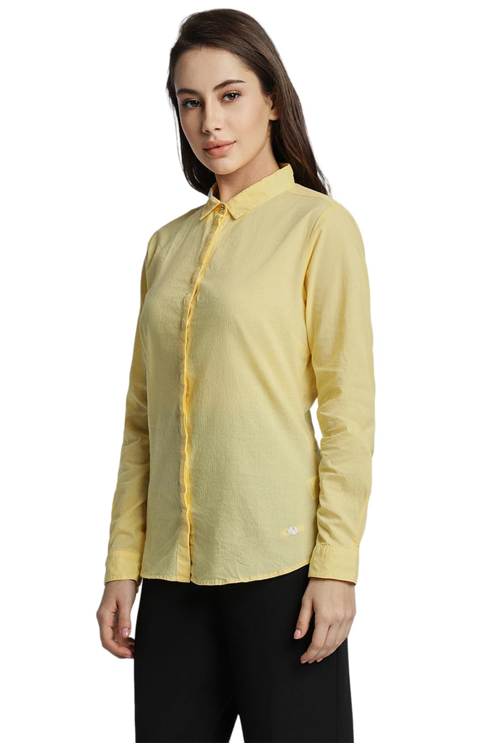 Allen Solly Women's Cotton Yellow Plain Long Sleeve Casual Shirt