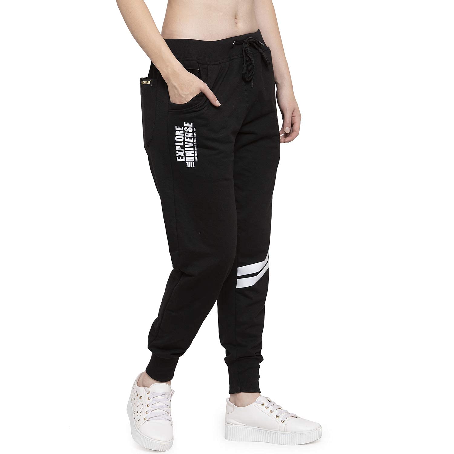 UZARUS Women's Cotton Slim Fit Joggers Track Pants with 2 Zippered Pockets