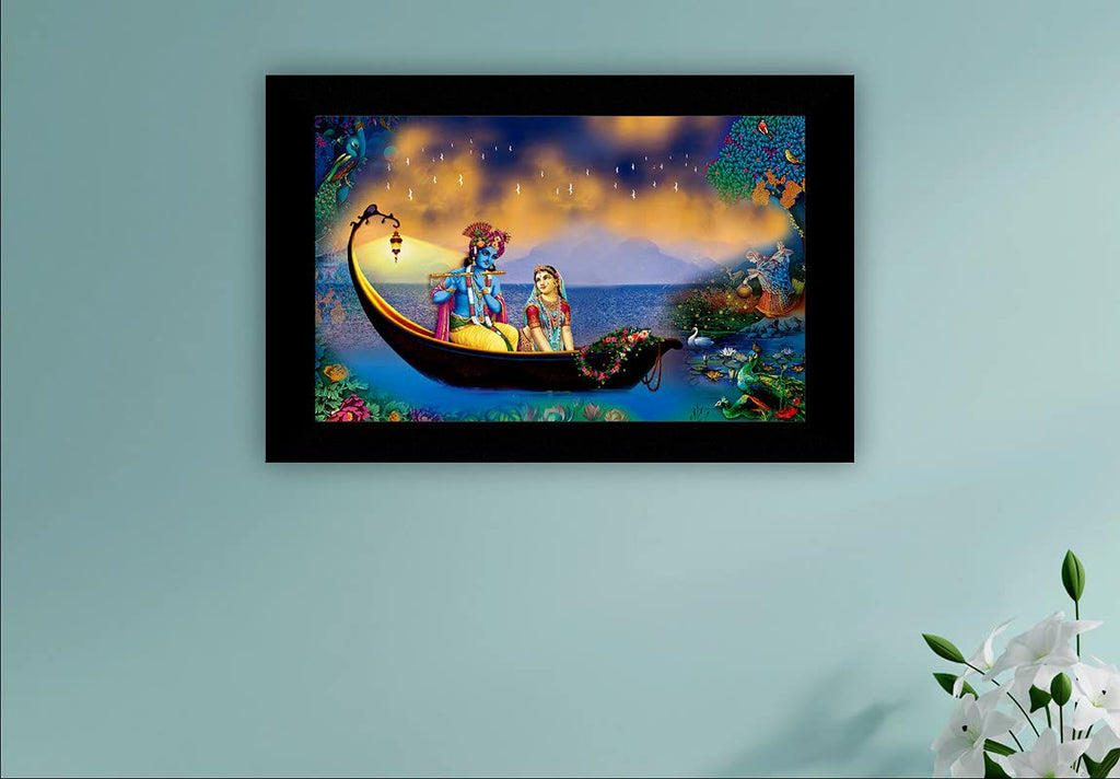 SAF paintings Radha Krishna sitting on boat Painting UV Textured Home Decorative Gift Item with Synthetic Frame